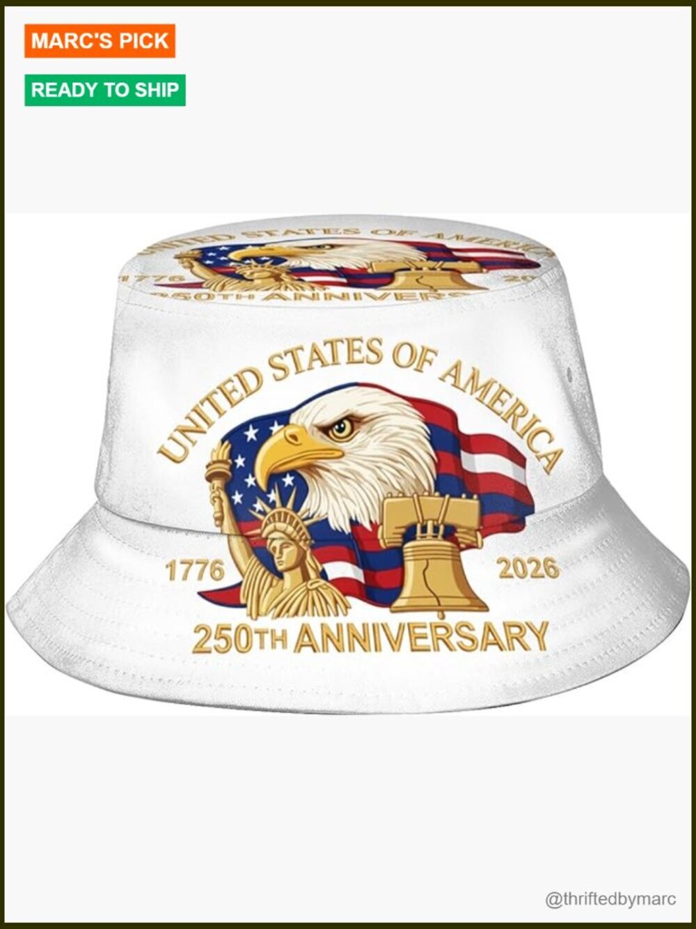Patriotic USA Flag 250th Anniversary Bucket Hat UPF 50 Sun Protection